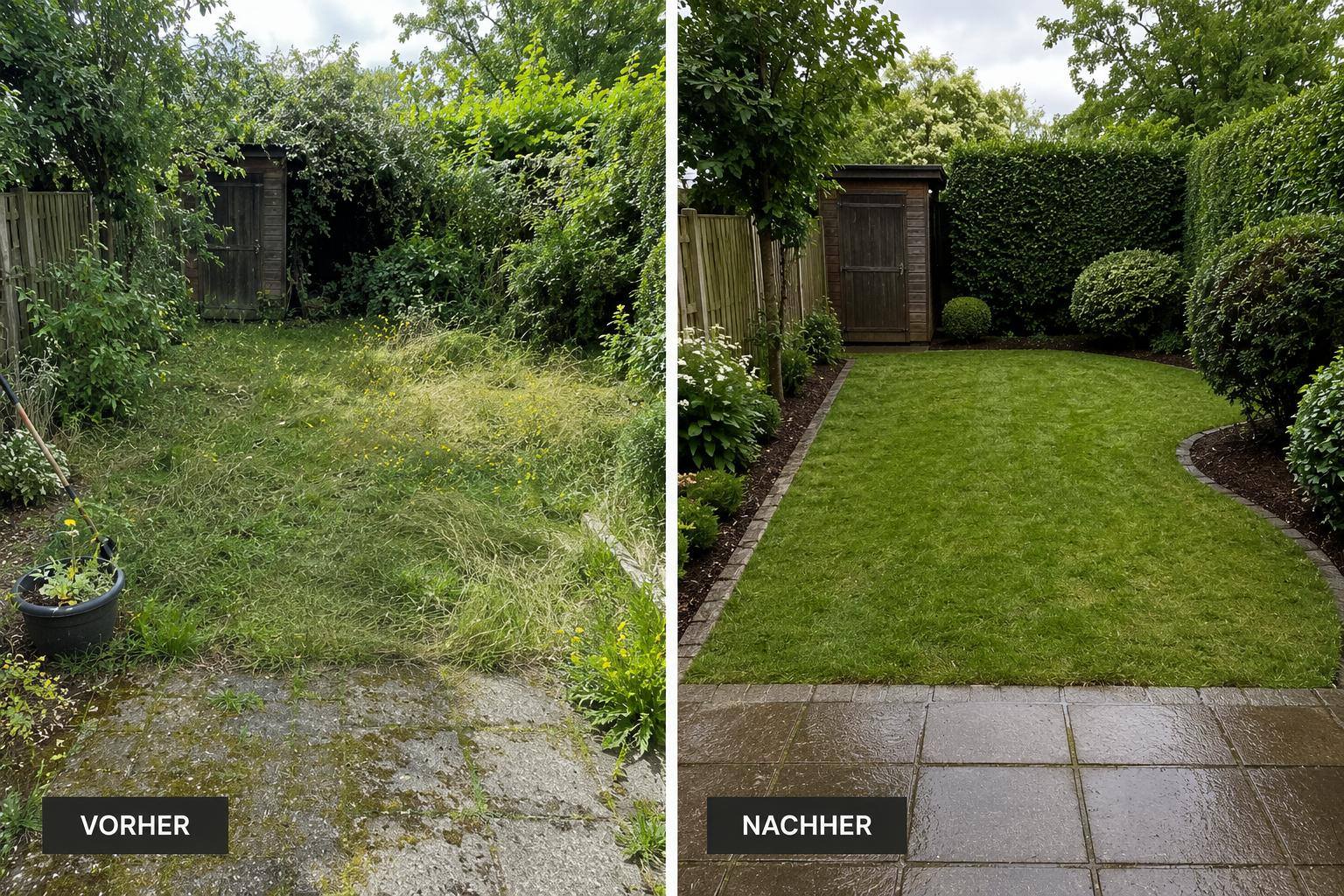 Gartenpflege und Rasenpflege Vorher Nachher – JF Objektservice Kaiserslautern